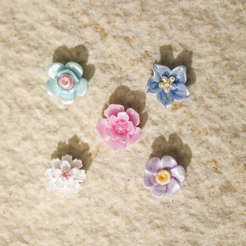 50PCS/Lot 3D Pearly-lustre Resin Nail Flower Charms Mixed Design Chinese Style Nails Art Decoration Jewelry Accessories Parts