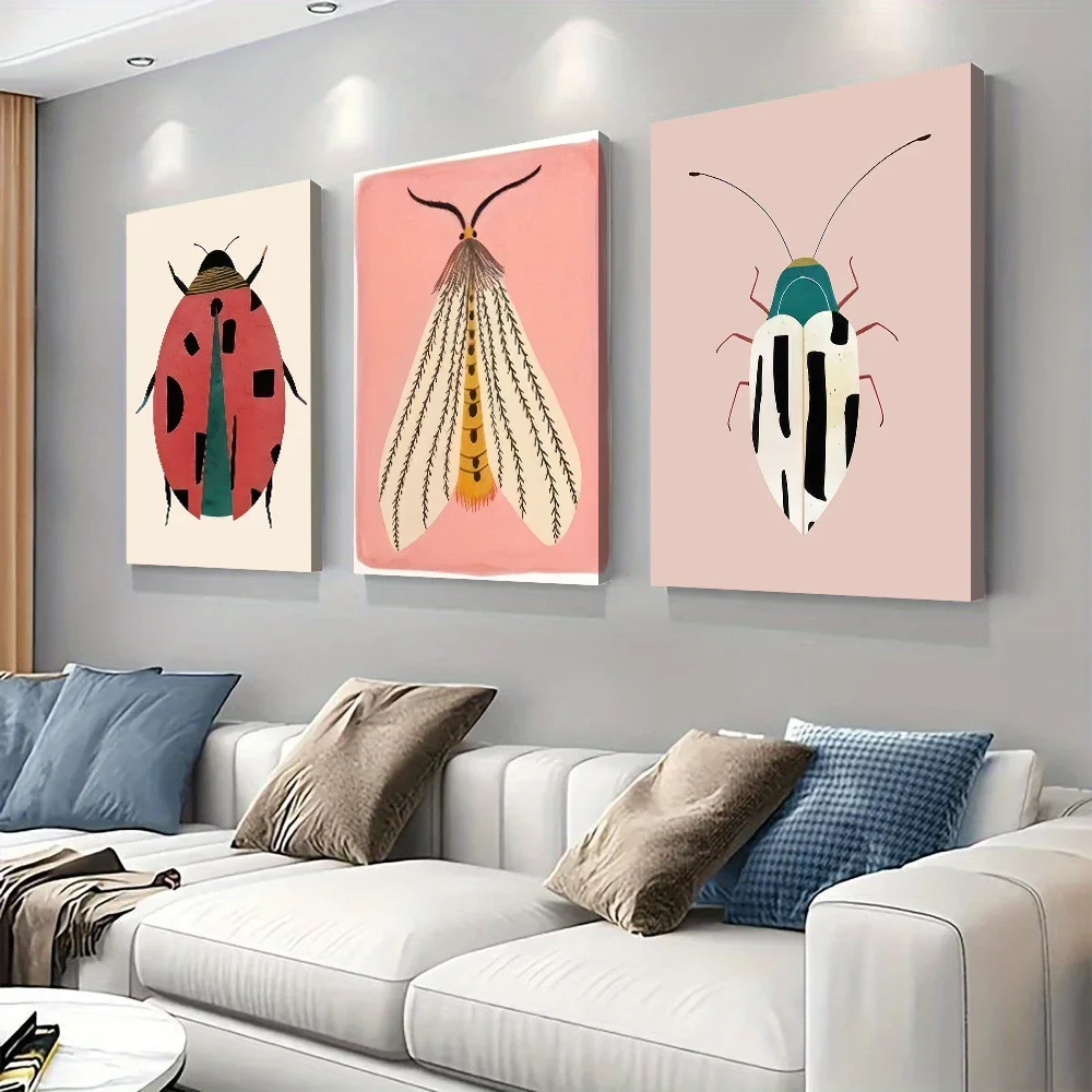 Multi-size 3PCS frameless high-definition decorative paintings,3PC, Modern minimalist ladybug canvas decorative painting, childr