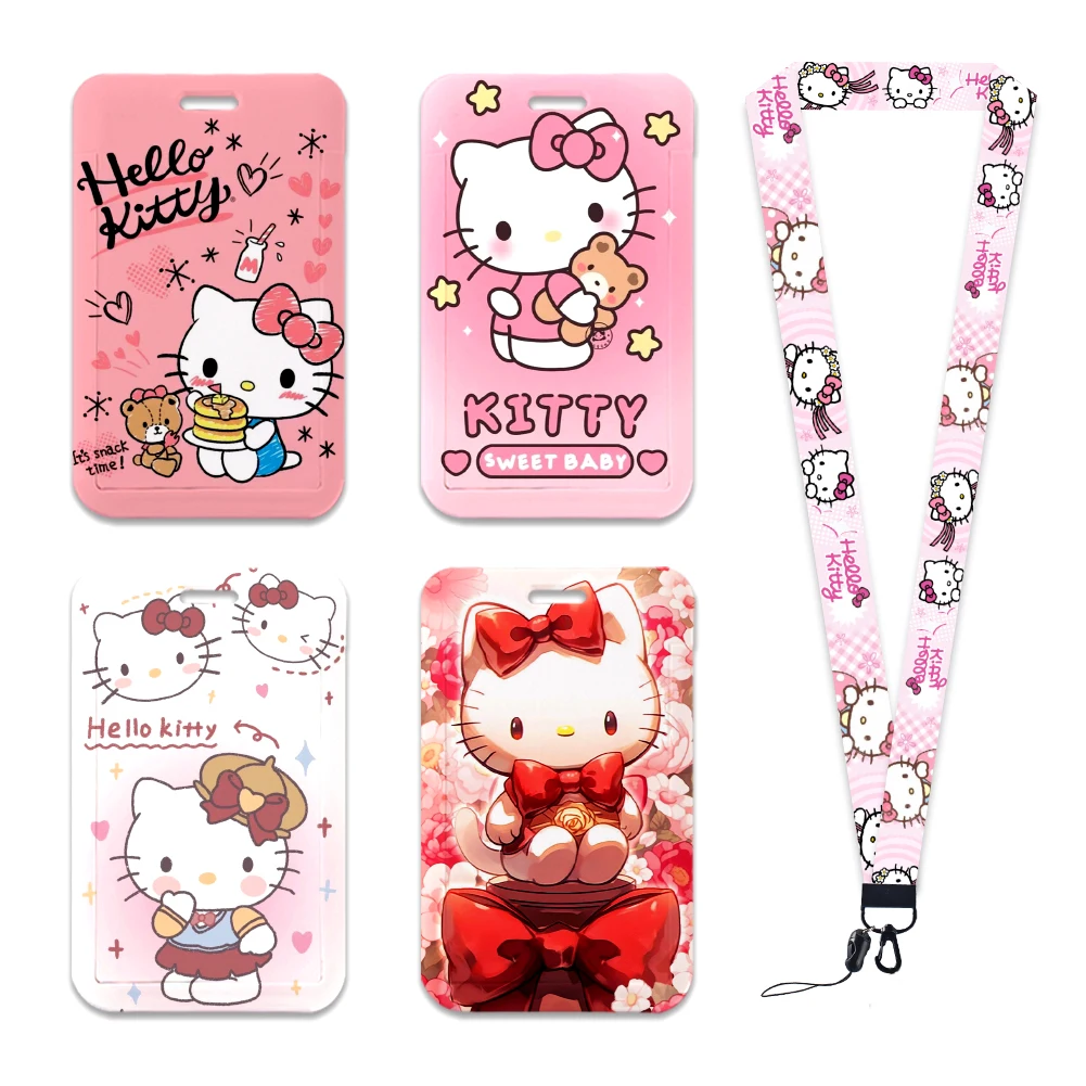 Lanyard dos desenhos animados Sanrio para telefone, alça de pescoço, titular do crachá de identificação, chaveiro, gato bonito, Hello Kitty, W