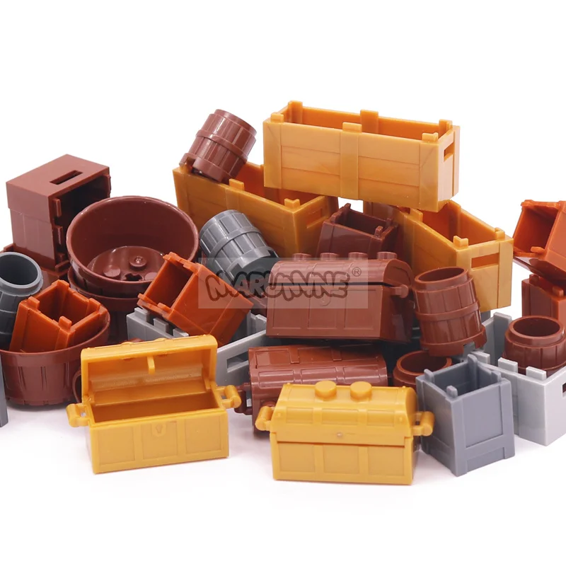 Marumine MOC Bricks City Accessories Basket Bread Fruit Food Barrel Container Pirate Treasure Box 30150 61780 2489 4738 4739