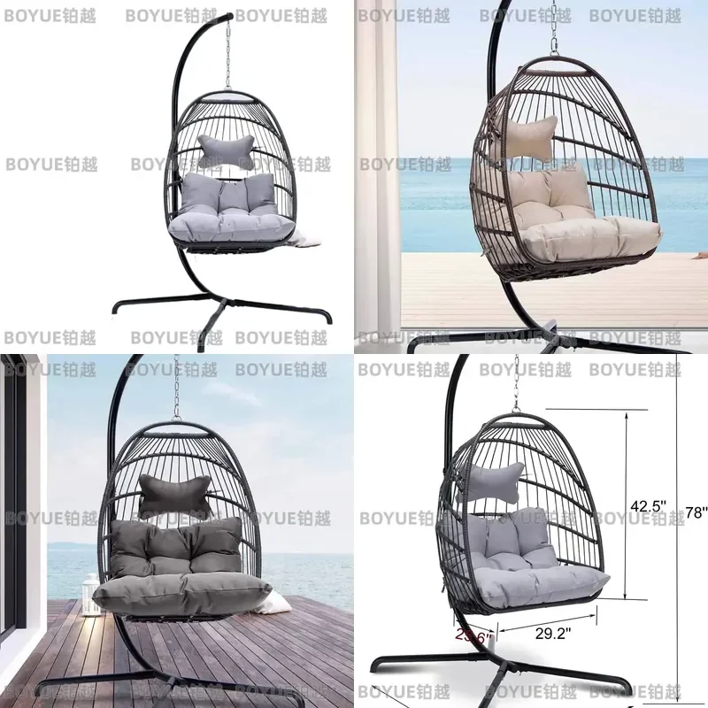 Outdoor Hanging Swing Chair for Balcony Terrace Hotel Rattan Bird Nest Hammock Seat Foldable Garden Patio Furniture Single