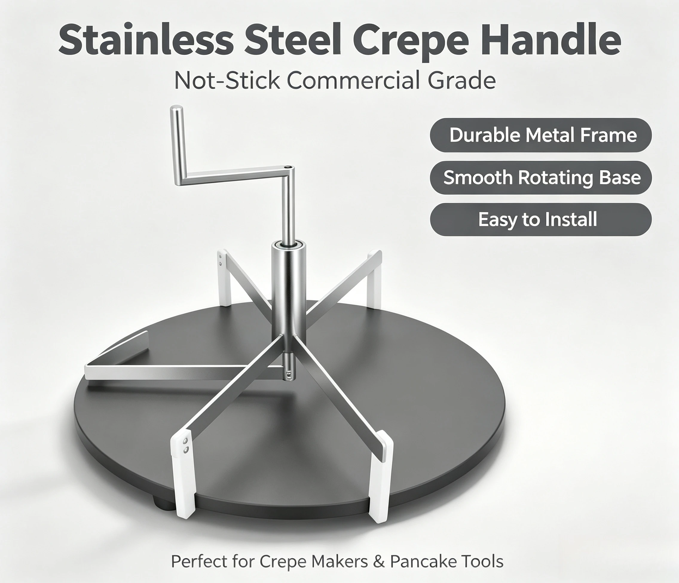 Commercial Stainless Steel Non‑stick Crepe Spreader Handle, Ergonomic Grip Crepe Batter Distributor Tool For Kitchen Shop