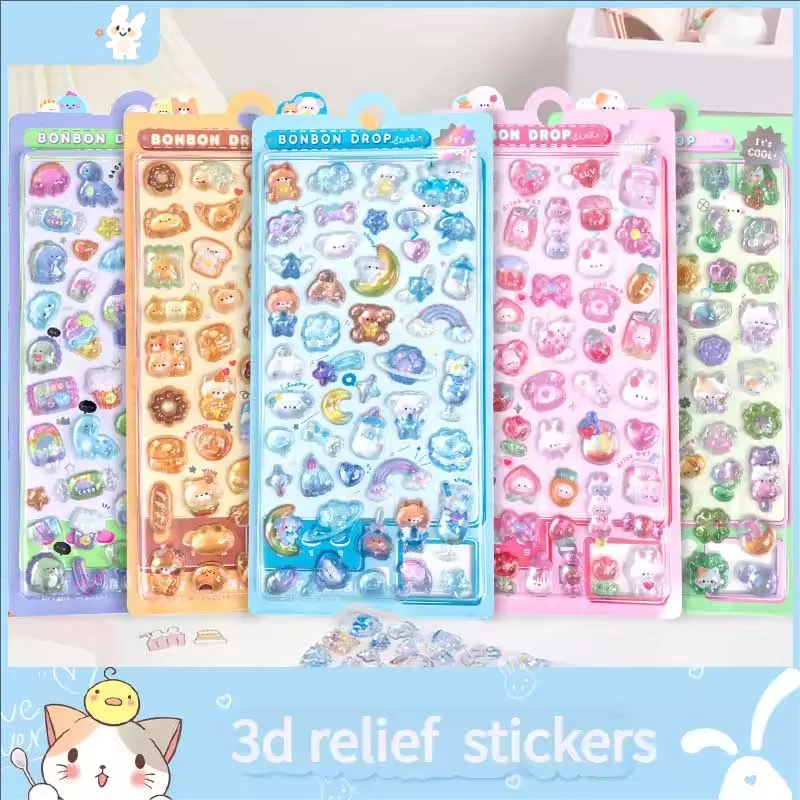 1pc Cartoon-Themed 3D Embossed Diamond Stickers, PVC Craft Decals for Scrapbooking & Stationery Decoration - Perfect for DIY Pro