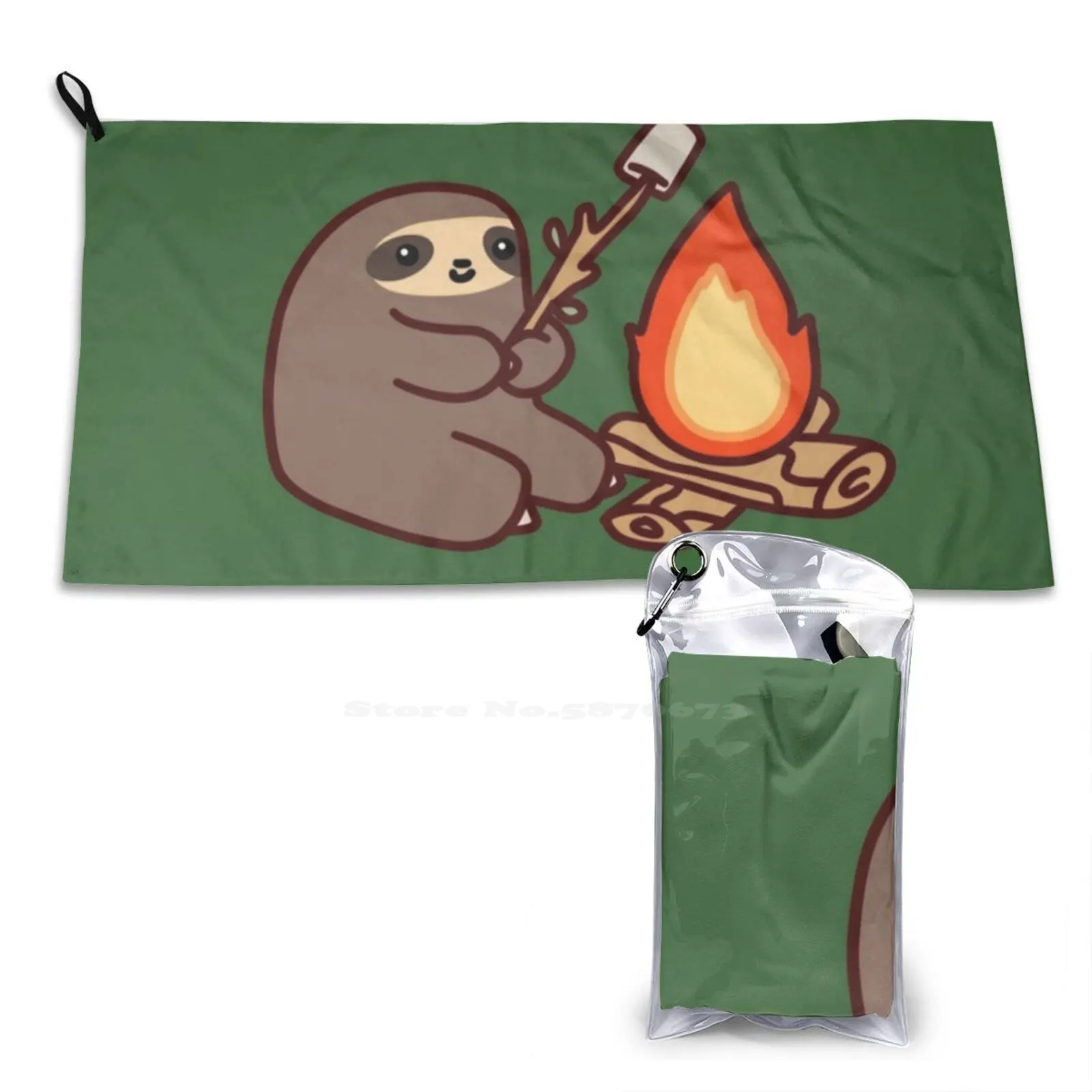 Campfire Sloth Pattern Soft Face Towel Home Outdoor Sloths Animals Campfires Brushfire Bonfire Marshmallows Roasting A