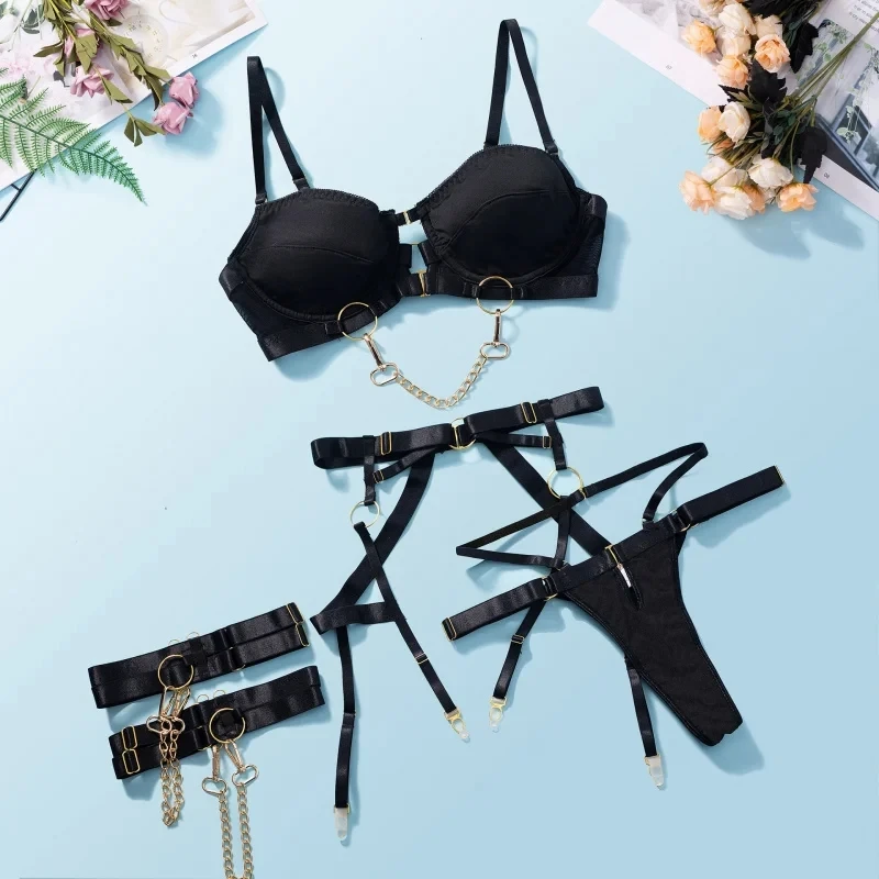 Bikini Temptation Metal Interwoven Patchwork Hollow Bra Sexy Lingerie