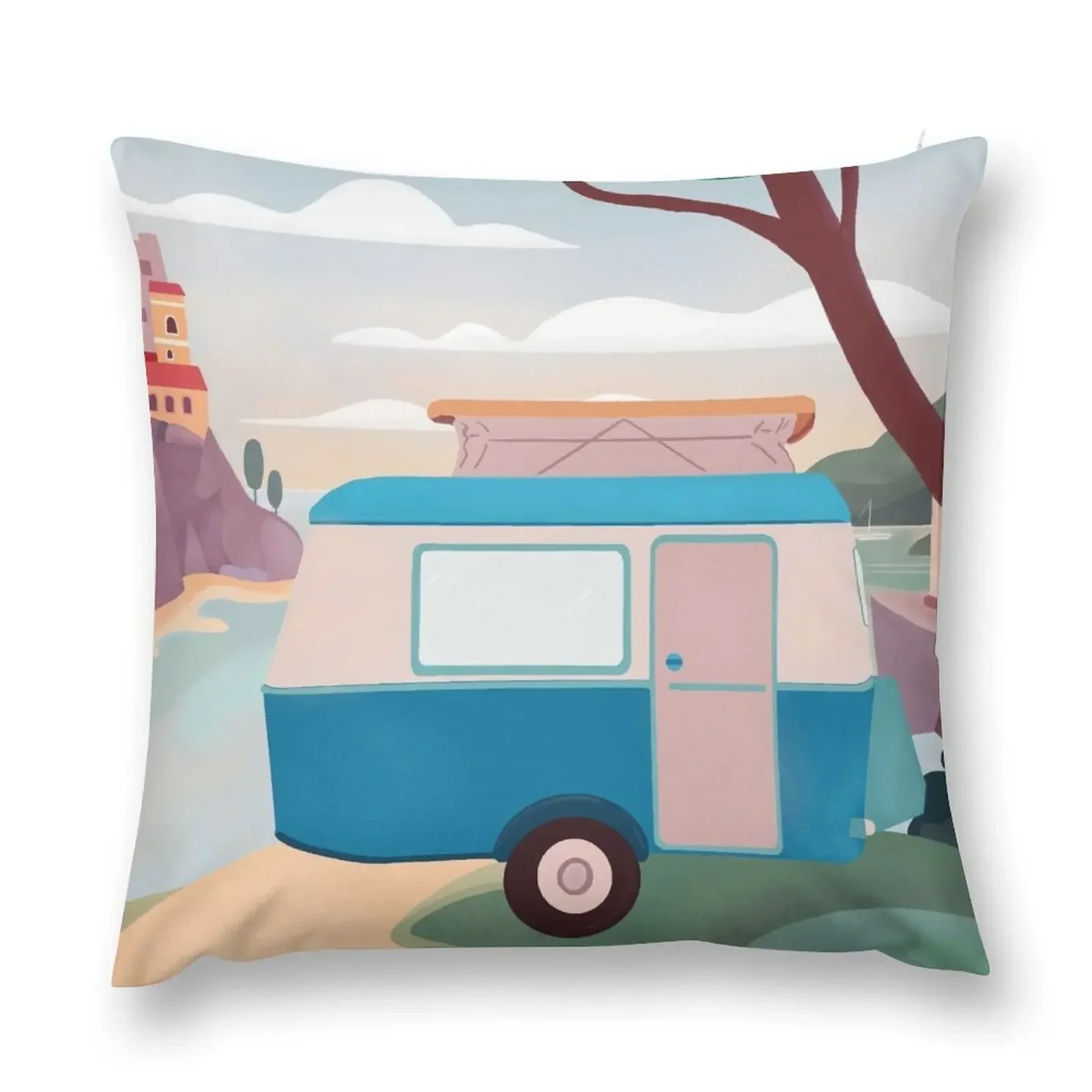 

Vintage Caravan by the Sea Throw Pillow Sofas Covers Bed pillowcases Anime Pillow Case pillow