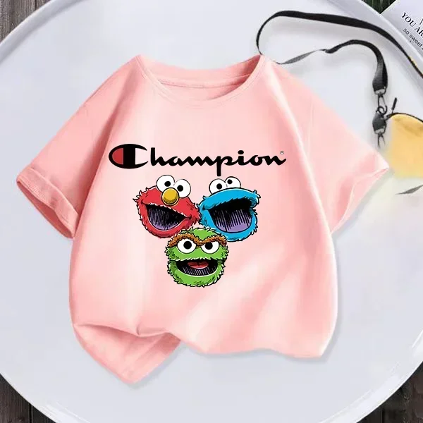 High quality Kids Summer Short sleeved Girls and Boys T-shirts Hipster Sesame Street Cartoon Printed Kids T-shirts Fun casual ba