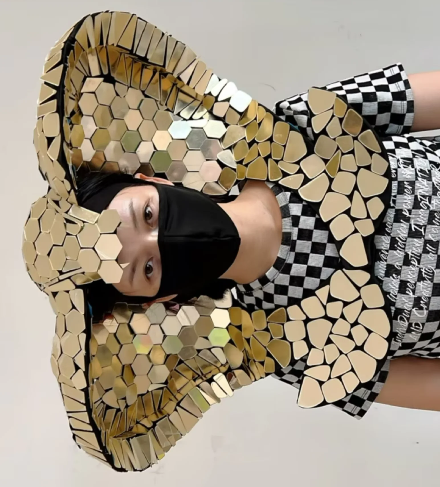 stage performance costume animal mask light gold mirror simulated cobra shaped headwear hat scarf