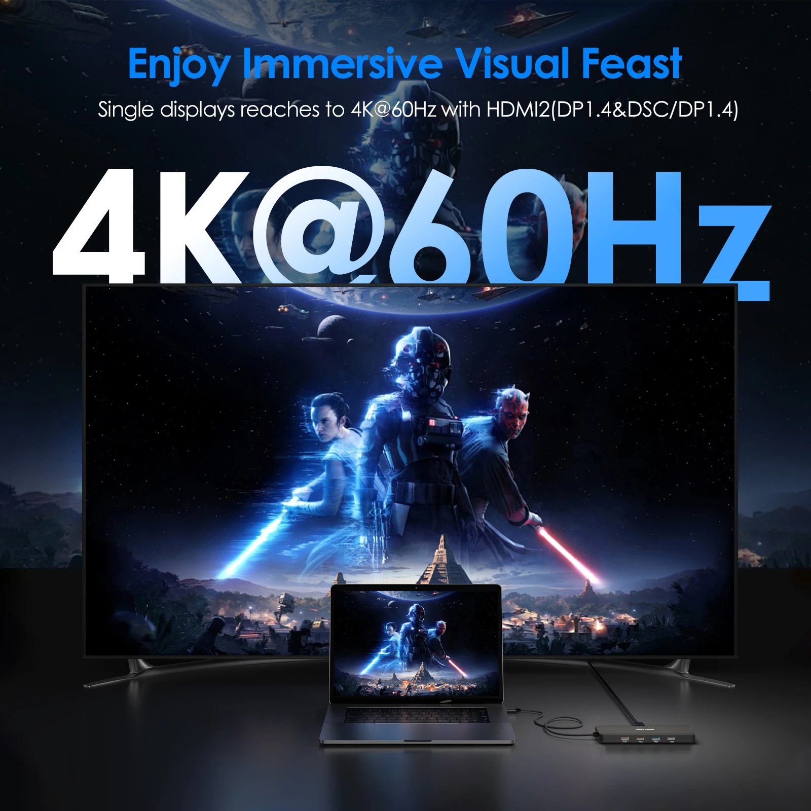 محطة إرساء الكمبيوتر المحمول WAVLINK USB C رباعية الشاشة 7-IN-1 محول متعدد المنافذ مع 4K HDMI 8K DP1/2 VGA 3xUSB2.0 لـ Dell/HP/Lenovo #3