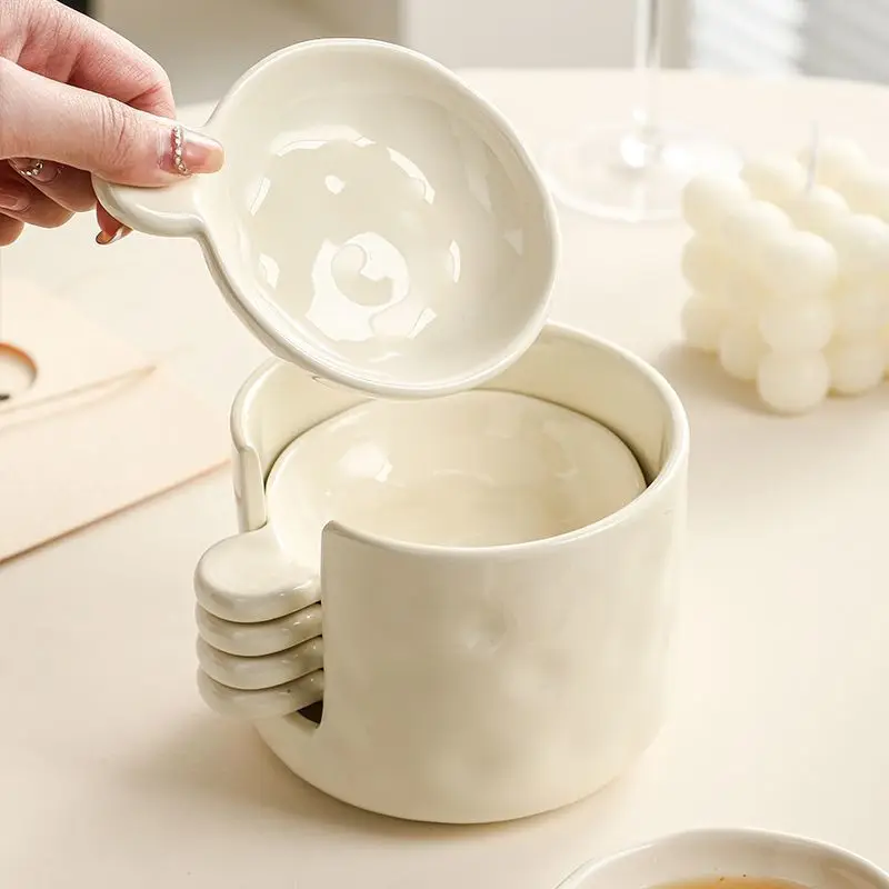 Stilvolles cremefarbenes Soßenschalen-Set aus Keramik – hitzebeständige Dip-Schalen mit Essstäbchenablage, kreative Servierplatten zum Essen