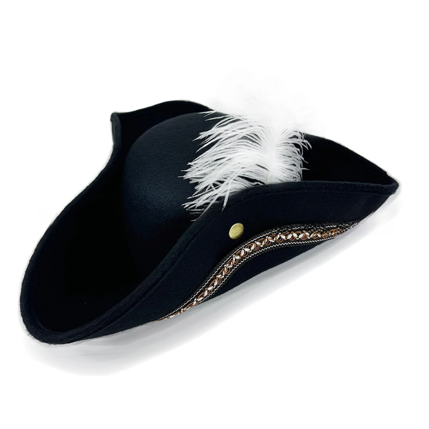 Caribbean Gold Rim Pirate Hat Stage Performance Single Sided Velvet Feather Captain Halloween Hat Women's Fashion Accessory
