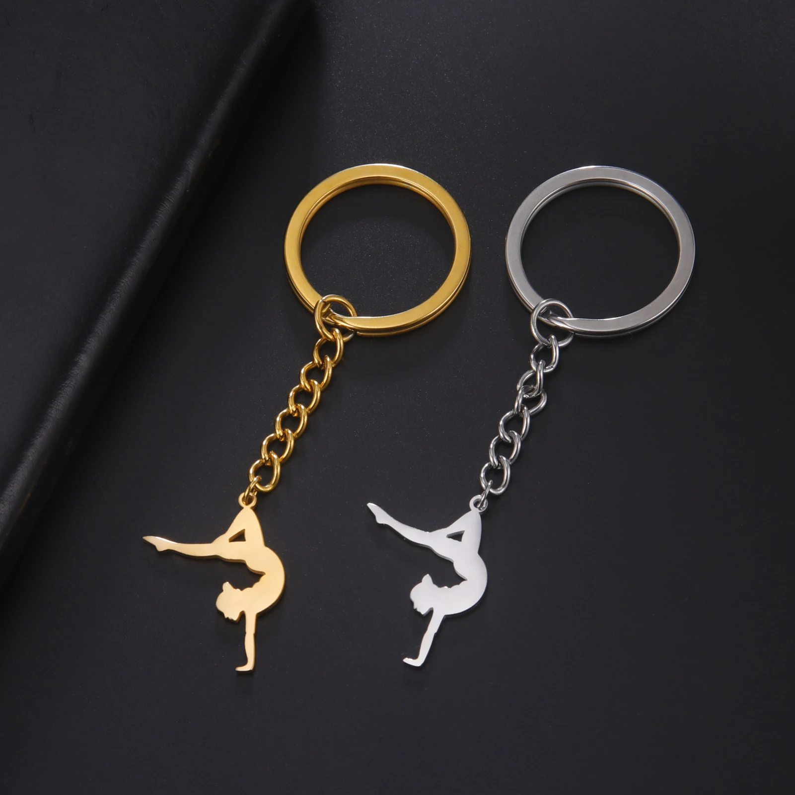 VASSAGO Men's Fashion Simple Gymnast Pendant Car Bag Keychain Girl's Stainless Steel Gymnastics Ballet Sports keyrings Jewelry image 3
