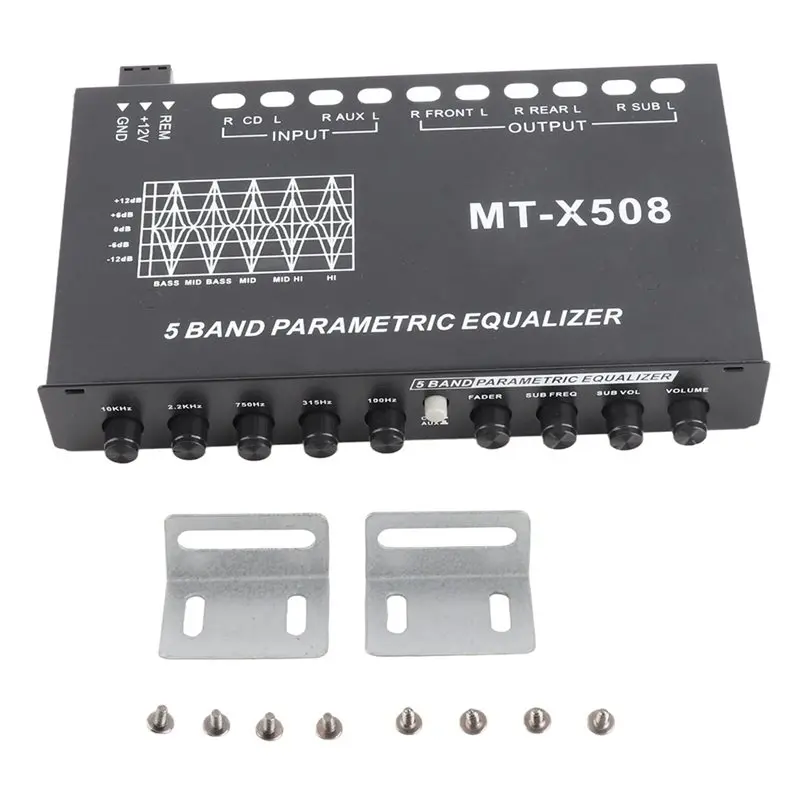A97I-X508 Car Audio Equalizer 5 Band Parametric EQ Preamp Crossover Amplifier With Subwoofer Control For Car Stereo Tuning