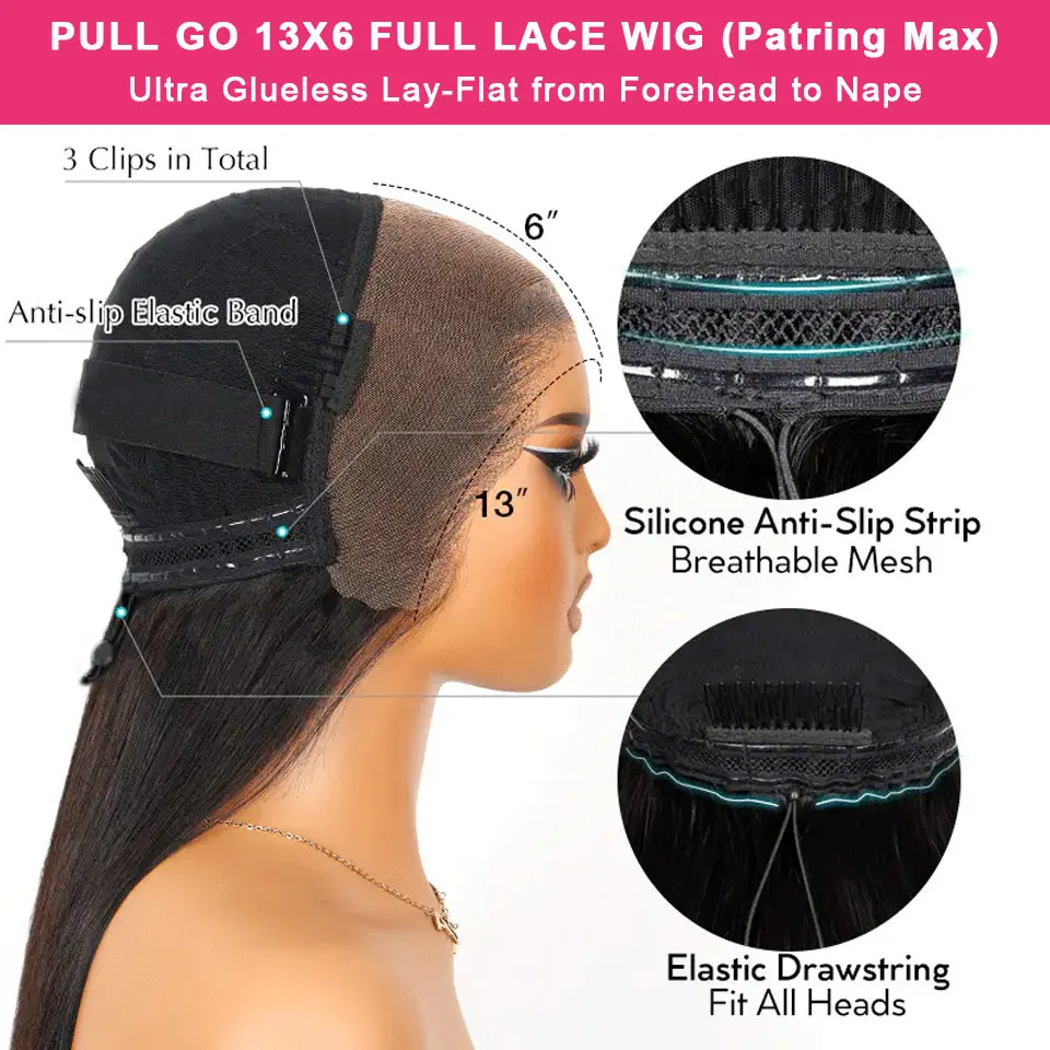 KissLove Straight Pre Braided Glueless Wig Human Hair Pull Go 13x6 Lace Frontal Wig with Elastic Drawstring 13x4 Lace Front Wigs image 5