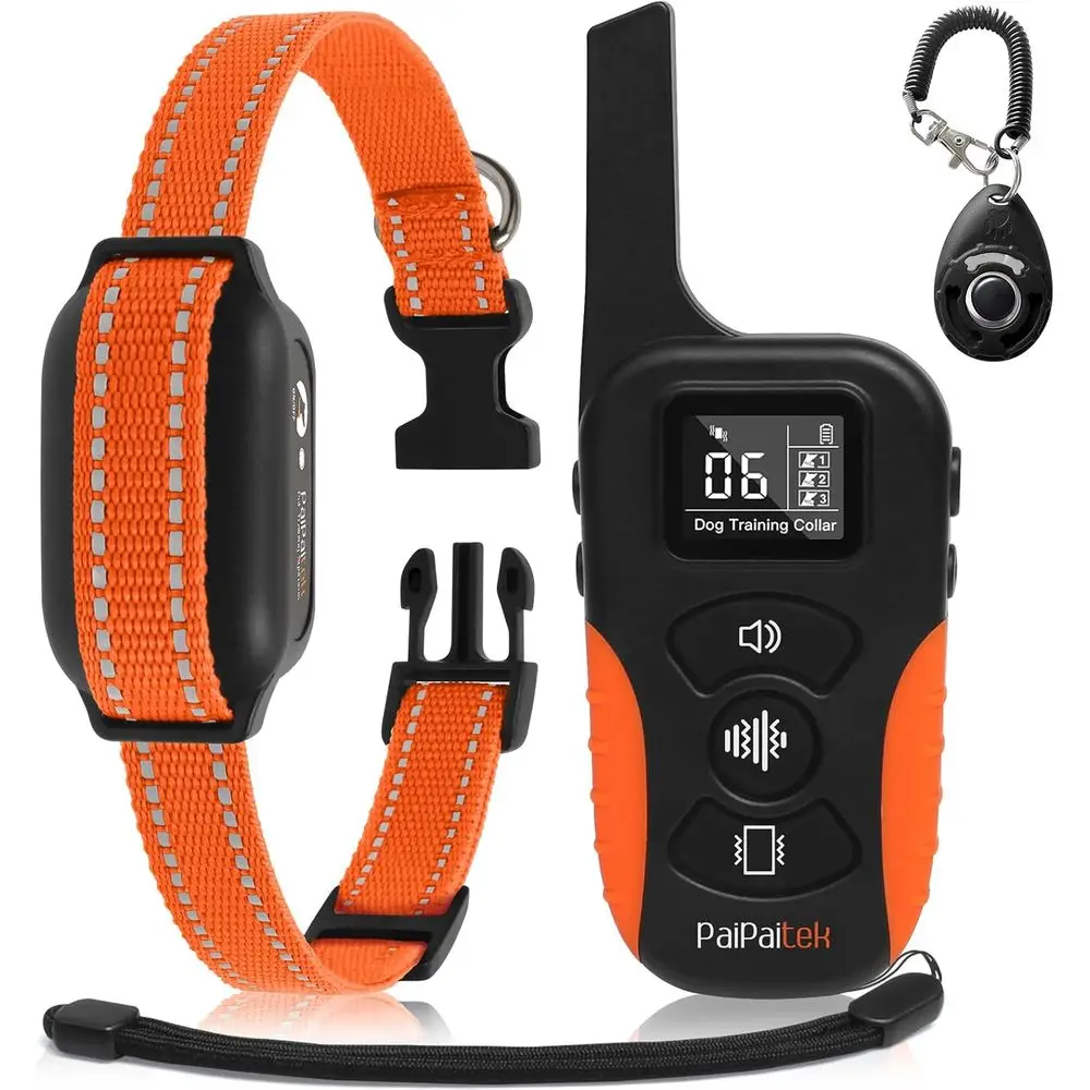 

Dog Vibration Collar with Controller No Shock, 3300t Waterproo Training Dog Collar p and Vibrate Only, Security Lock & Rechargea
