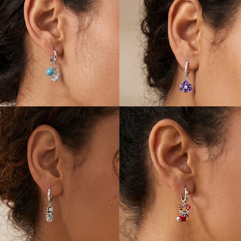 925 Sterling Silber Bunte Creolen Ohrringe mit Erdbeere, Libelle, Sonnenblume, Krabbe, Mantarochen und Lebensbaum als Geburtstagsgeschenk für Frauen – Detail 2
