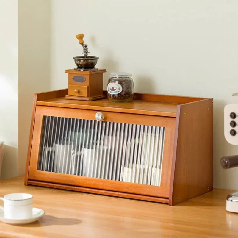 

Bamboo Tea Cup Display Rack, Mug Storage Cabinet with Acrylic Door, Dustproof, Kitchen and Living Room Organizer Box