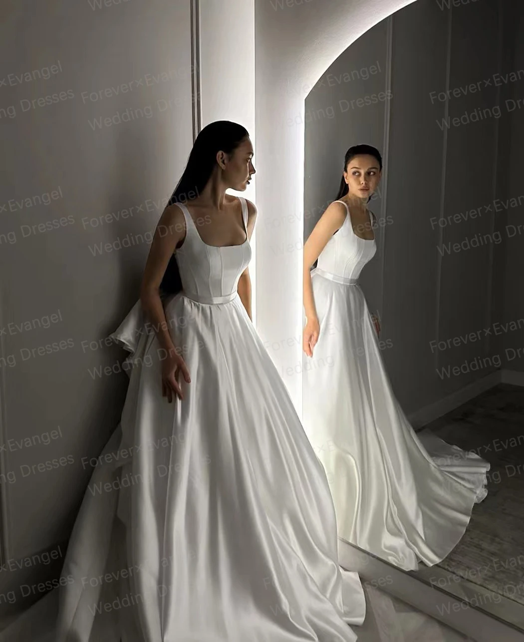 Luxury Wedding Dresses Woman's A Line Sexy Boat Neck Sleeveless Formal Pleat Satin Bride Gowns Vestidos De Noche Customized 2025