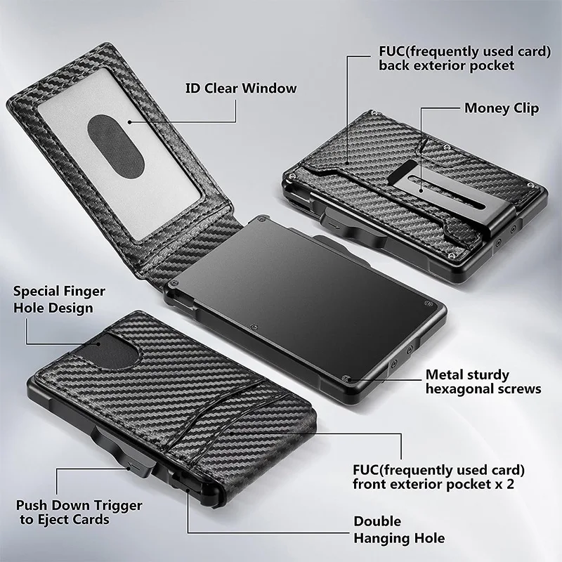 Aluminum RFID Blocking Card Holder for Men Slim Front Pocket Credit Card Case with Money Clip ID Window and AirTag Slot