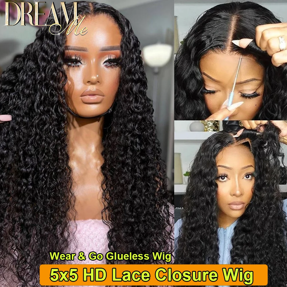 

5X5 HD Glueless Curly Wig Human Hair Ready to Wear Deep Curly Hair Pre-plucked Melt Skins 5x5 HD Lace Closure Wigs 250% Density