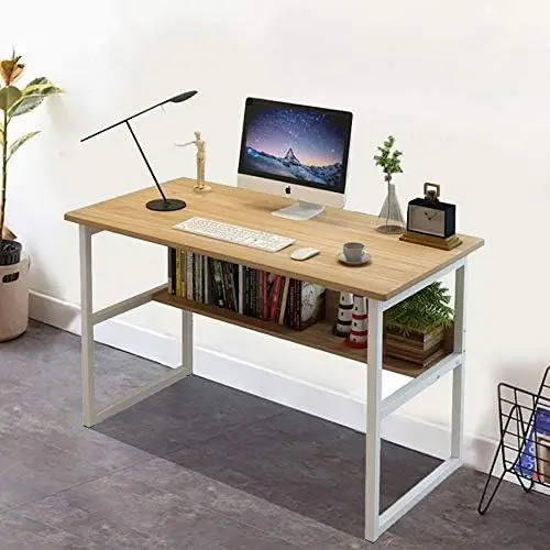 Computer tisch mit Bücherregal, 44-Zoll-Büroschreibtisch aus Holz mit Regalen Moderner Laptop-Tisch Studiert isch Workstation für zu Hause