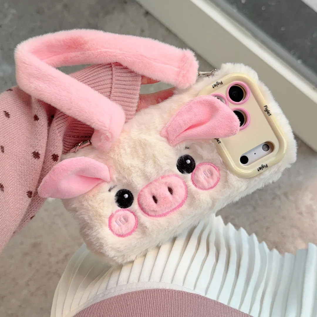 

Cute 3D pink white Plush Hog Phone Cases Suitable For iPhone 17 16 15 14 13 12 11 Pro Max Silicone Soft Case Fall Protect Case﻿﻿
