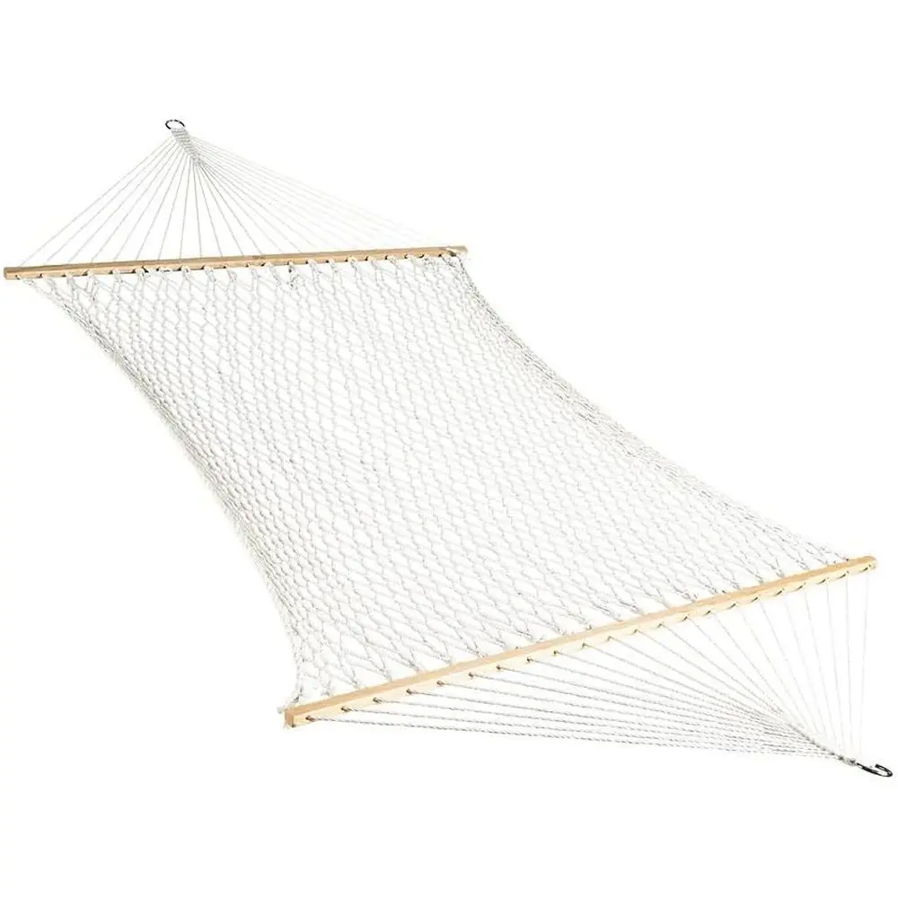 2-Person Hammock, Classic 80" x 60" Double Seater Hammock with Woven Cotton Rope & Wood Spreader Bar - 450 Pound acity, Natural