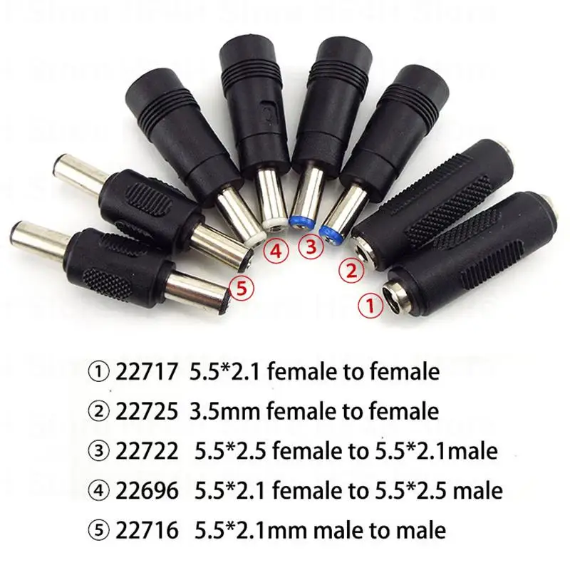 5.5X 2.1MM female to 5.5X 2.1 2.5mm 3.5mm DC power jack female male plug adapter Connectors 5525 5521 3.5x1.35mm Tips adaptor B4