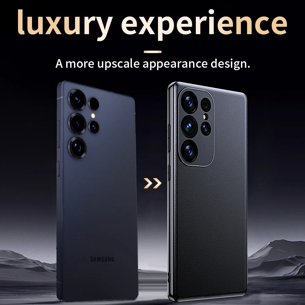 Custodia per telefono in pelle di lusso per Samsung Galaxy S25 S24 Ultra S25+ S24+ S22 S23 Plus con bordi placcati e copertura protettiva per fotocamera