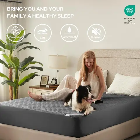 2-pack vattentätt madrasskydd, queen size-madrassskydd, ljudlöst med djup ficka, anpassat för 618 tum tjock mjuk säng 8 best sales sängunderlägg - №5