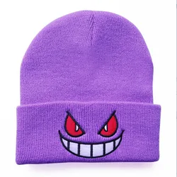 Gorro de punto con bordado de lana para niña, gorro de dibujos animados de Pokémon Gengar Kawaii, 6 colores