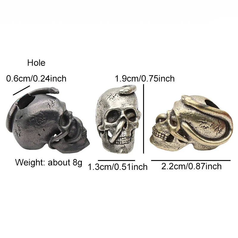 بيثون رأس جمجمة ثعبان سكين من النحاس الأصفر حبة ، EDC ملحقات Paracord في الهواء الطلق ديي ، المنسوجة الحبل قلادة المجوهرات ، سحر سوار فاتن #6