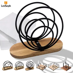 Leeseph Modern Napkin Holder with Wooden Base, Elegant Design for Dining Table, Sturdy and Decorative Holder for Paper Napkins