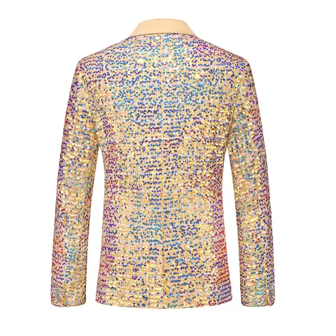 Mode Herr Lyxig Paljettkostym 2-delad Guld Trend Sångare Värd Scenframträdande Klänning Gradient Kavaj Jacka Byxa 10 best sales glänsande herrkostym - №7
