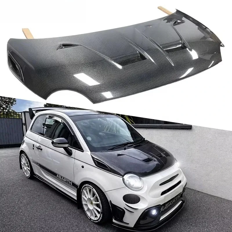 For 2007-2024 Fiat 500 595 695 Abarth DLF6 Style Carbon Fiber Vented Hood Car Engine Bonnet Cover Exterior Tuning Body Kit