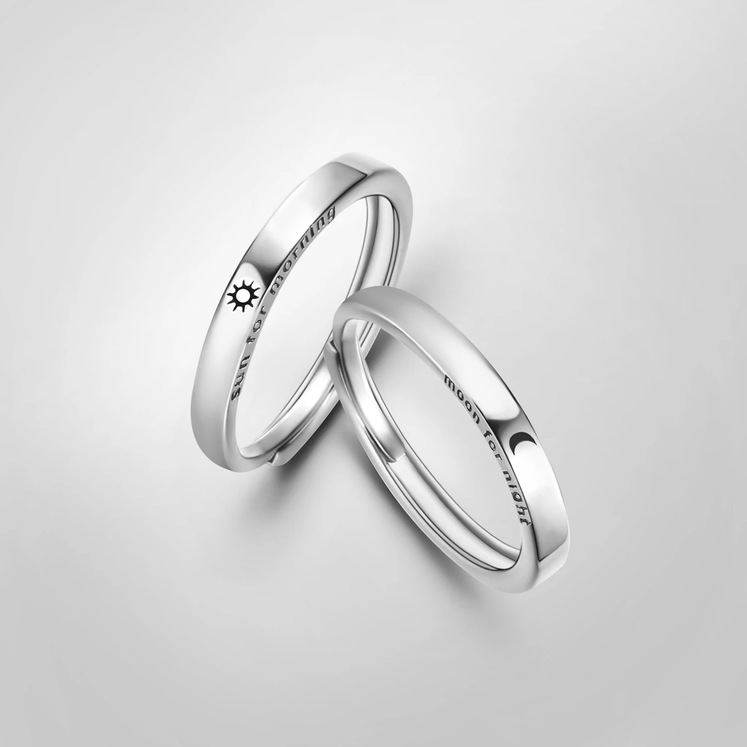 Klassischer offener Paarring mit Sonne und Mond für Damen und Herren, romantisch, schwarz, weiß, passender Fingerring-Set, Schmuck, Hochzeitstag, Geschenke – Detail 27