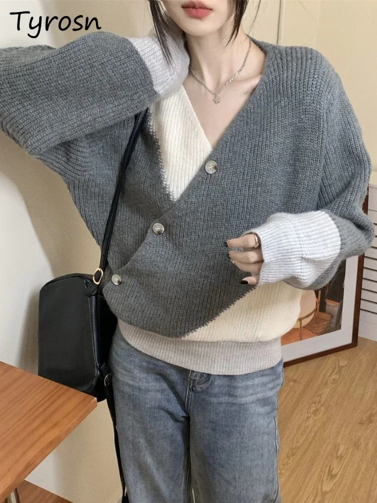 

Pullovers Women Design Chic Loose Simple Ladies French Style Tender Autumn V-neck All-match Basic Daily Personality Streetwear