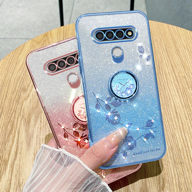 Luxury Glitter Shiny Diamond Ring Holder Case For LG Stylo 6 Stylo6 Soft TPU Back Cover Phone Cases