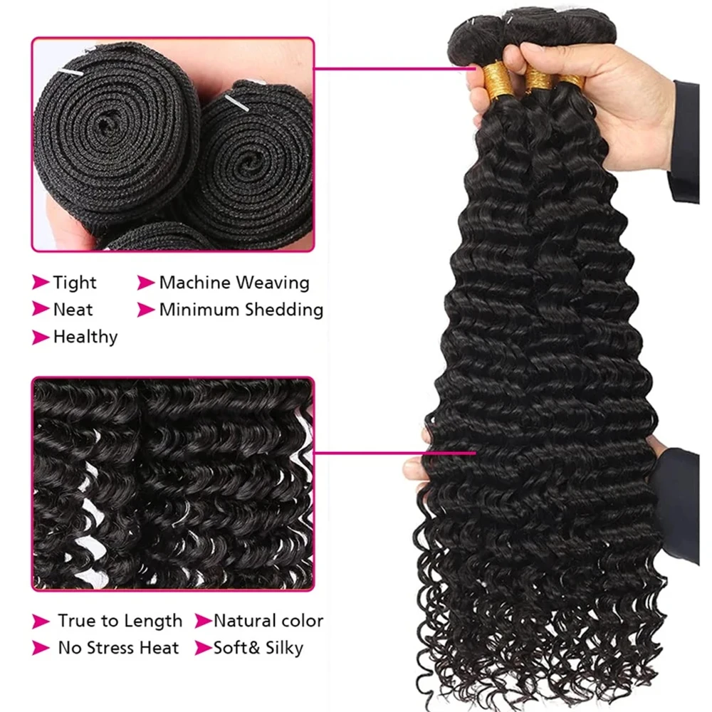 30 32 Inch Deep Curly Wave Human Hair Bundles With Closure Frontal 13x4 HD 3 Bundles With Frontal 100% Raw Human Hair Extensions