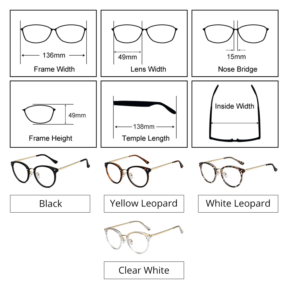 Retro Big Round Eyeglasses Frames Women Anti Blue Light Glasses Clear Lenses Oversize Leopard Spectacle No Grade Optical Frame