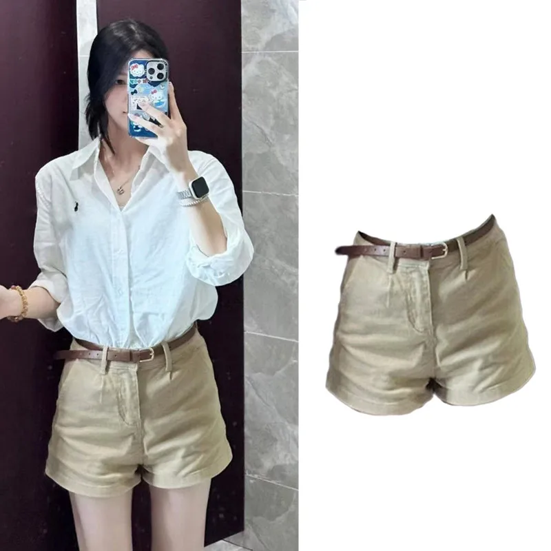 

Женские модные шорты с высокой талией, широкими штанинами и А-образным силуэтом, в стиле ретро, повседневные, удобные, летние, новинка 2025 года