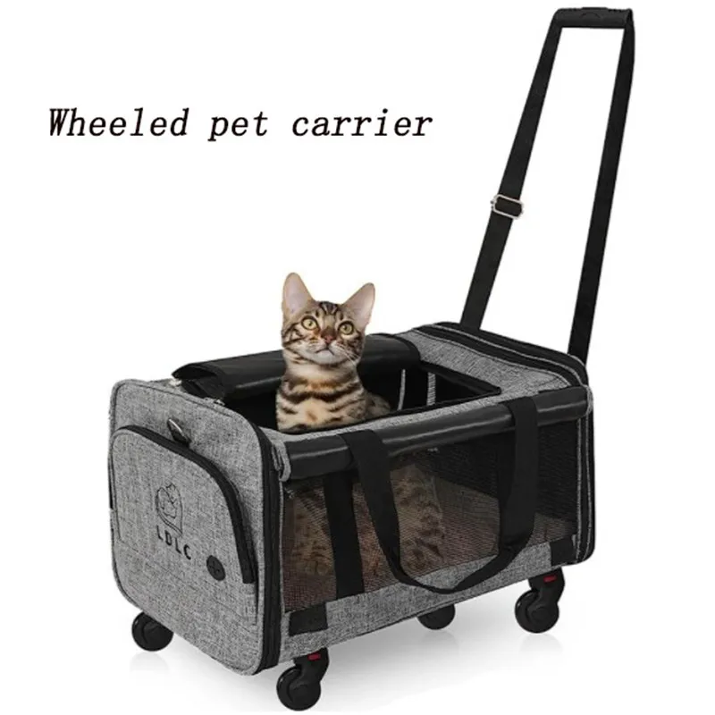 Fashion Large Capacity Dog Walking Bag Household Outdoor Cat Bag Portable Pet Towing Wheel Dog Bag or Two Cats 50x30x33cm