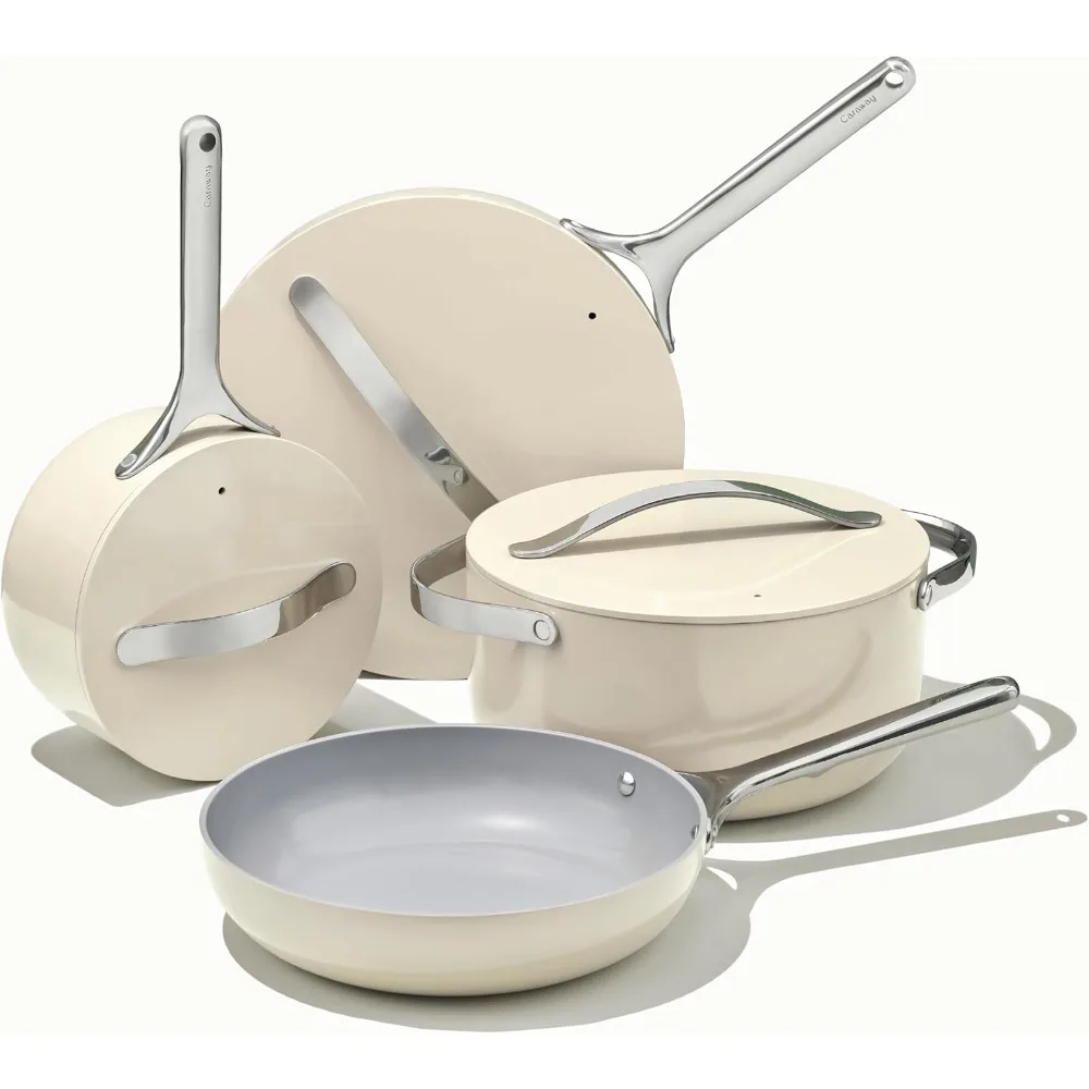 

Nonstick Ceramic Cookware Set Pots, Pans, Lids and Kitchen Storage - Non Toxic - Oven Safe & Compatible with All Stovetops