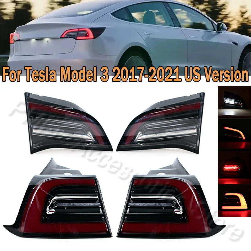 

LED Tail Light Assembly Rear Turn Signal Lamp Fog Brake Lamp For Tesla Model 3 2017-2021 US Version 1502088-00-B 1077397-00-G