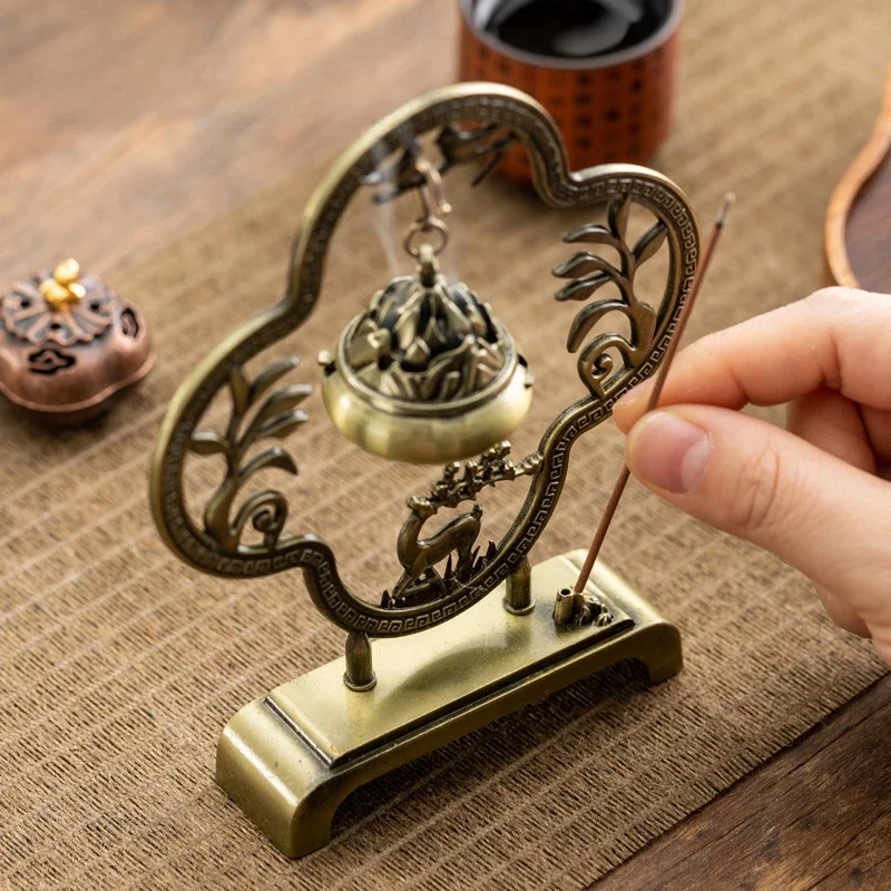 Deer Incense Burner Retro Hollow Out Alloy Hanging Incense Burners Blessing Stick Incenses Holder Home Tea Incense Office Decor