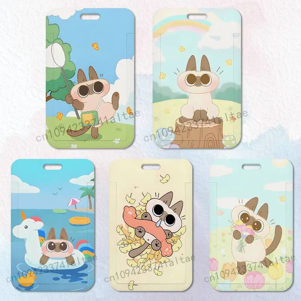 

A-Azukisan Cat Cute Card Holder Lanyard Camera Neck Strap Credit Card Case ID Badge Credentials Protection