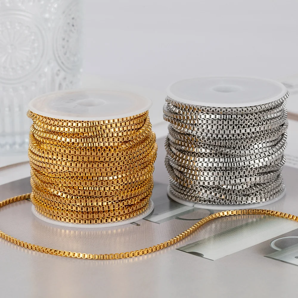 2 Meter Breite 1,5mm/2mm/2,5mm/3mm Edelstahl-Kastenkette für DIY-Schmuckherstellung für Männer und Frauen – Detail 4