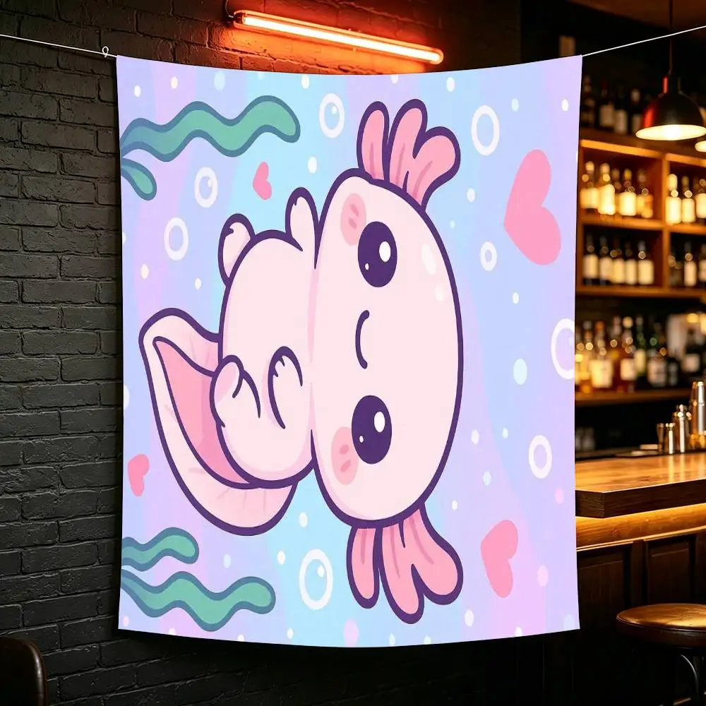 C-Cute Pink A-Axolotl Cartoon flag For Camping Party Picnic Studio Booth Background Wall Interior Decoration Banner