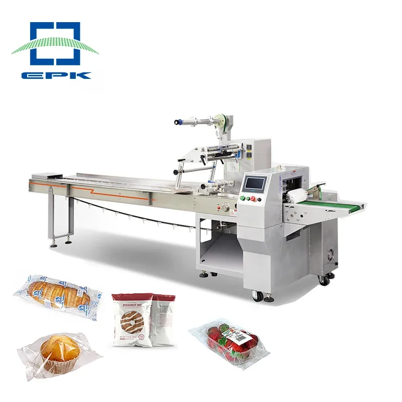 Fully Automatic Pillow Bag Horizontal Donuts Burger Croissant Bread Flow Packing Machine