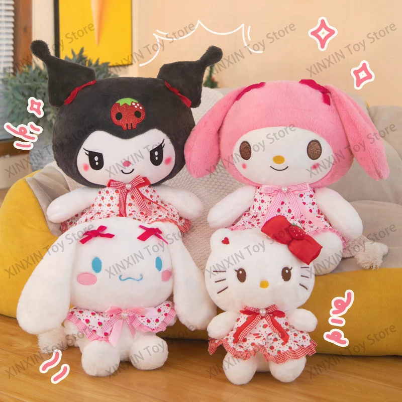 

Плюшевая игрушка Hello Kitty Sanrio 70 см, кавайная кукла для девочек, мальчиков и взрослых, подарок на день рождения, My Melody Kuromi с цветочным платьем, подушка